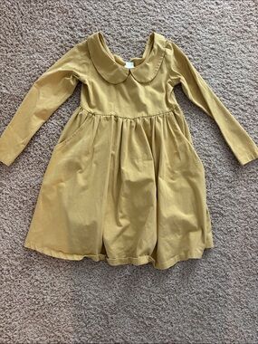 Hanna Andersson Long-Sleeve Peter Pan Collar Dress in Mustard Yellow